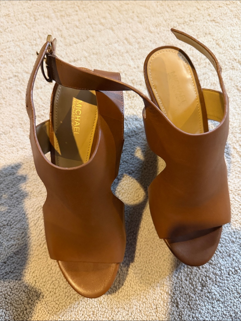 Michael Kors Brown Leather Peep-Toe Slingback Sandals